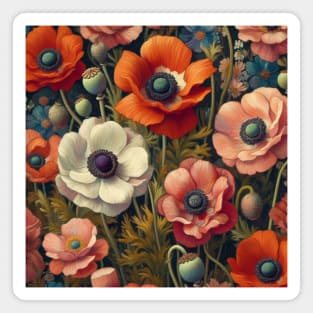 anemone and poppy flower pattern 8 Magnet